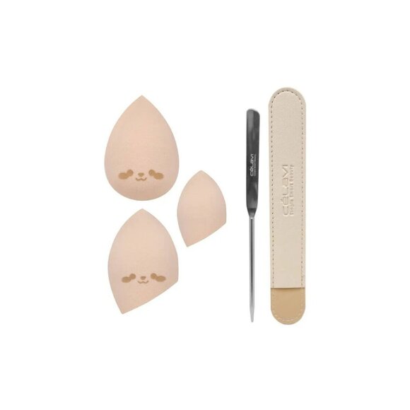 Celavi Blending Besties Makeup Sponge Blender & Spatula Cute Round Tool Set NEW - Picture 2 of 4